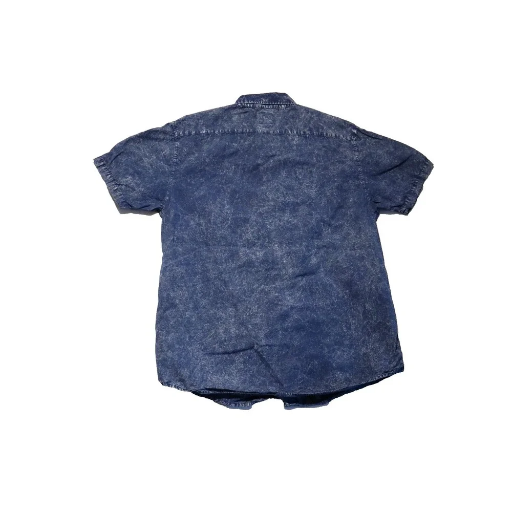 RVCA Mens XL Short Sleeve Button Down Shirt Blue Acid Wash Slim Fit - Picture 5 of 5